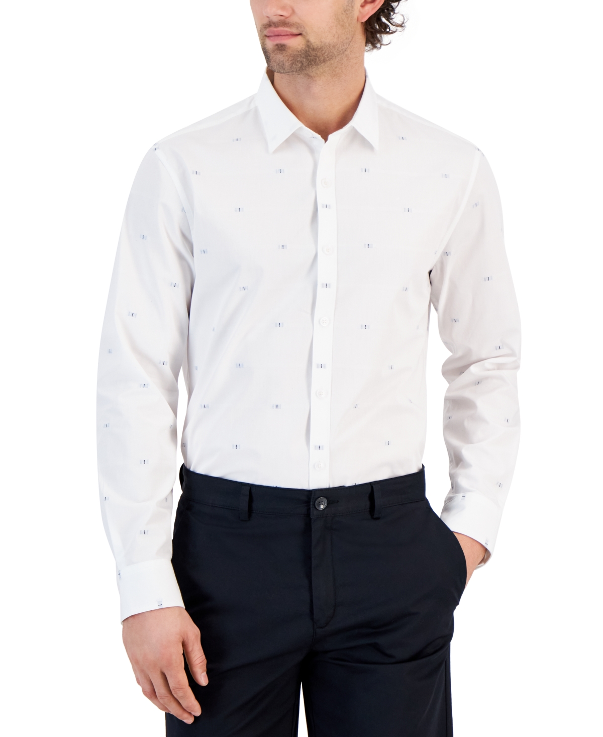 Alfani Men's Open Ground Dobby Shirt, Created For Macy's In White