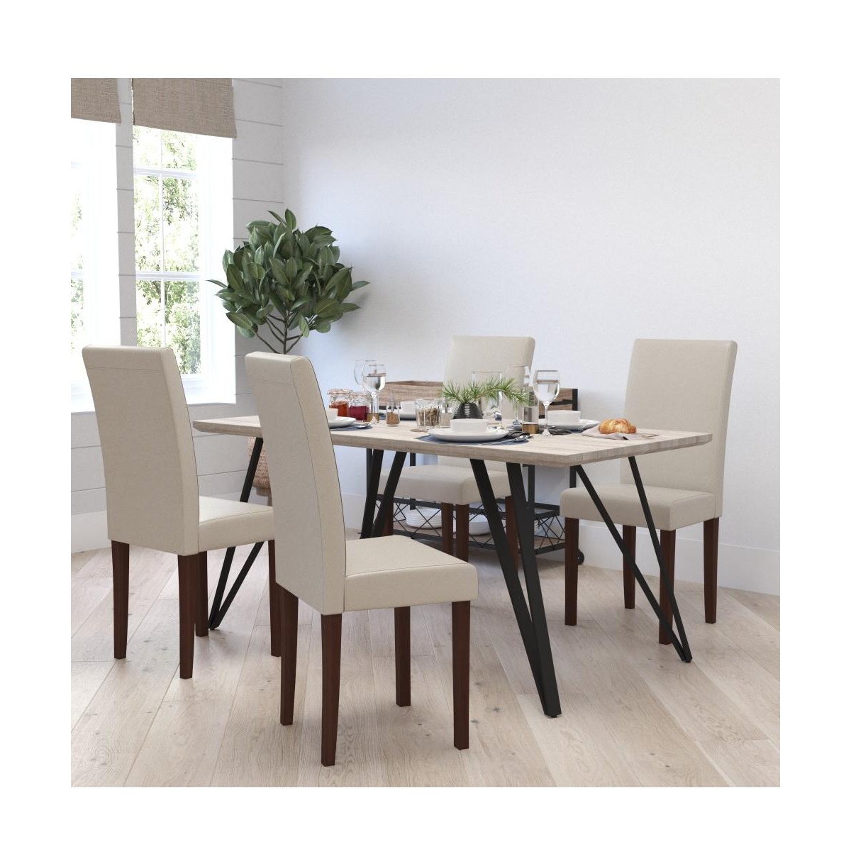 Merrick Lane Ellison Mid-Century Panel Back Parsons Accent Dining Chair - Set Of 4