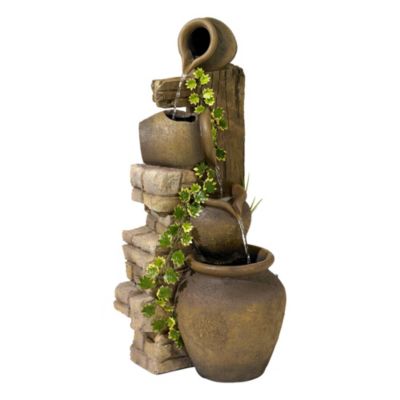Four Jugs 33" High Large Rustic Indoor Outdoor Decor Faux Stone Floor Fountain Cascading Outside Garden Patio