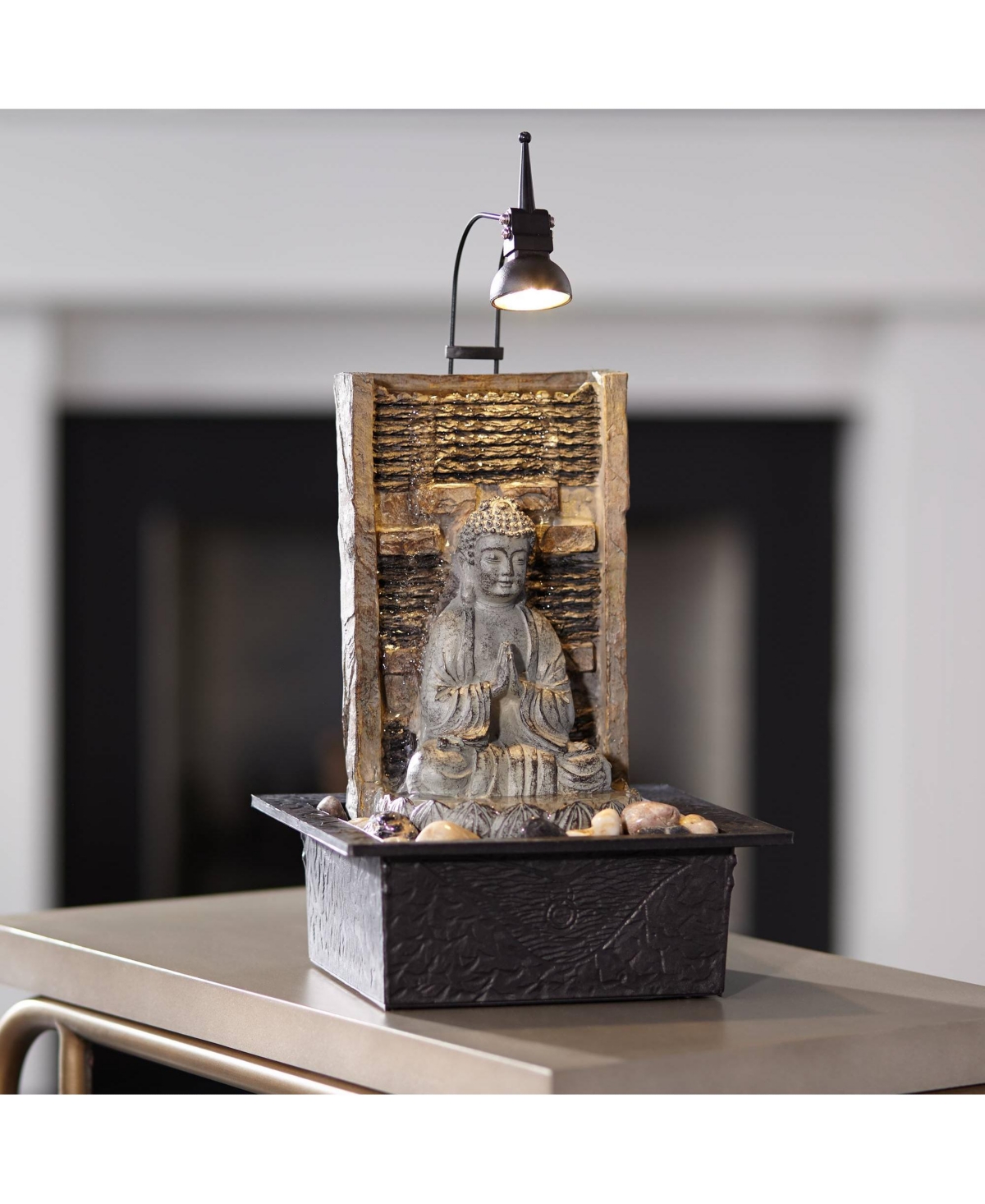 Namaste Buddha Zen Indoor Tabletop Small Waterfall Fountain 11 1/2" High with Led Light Meditation Decor for Table Desk-Top Home Office Bedroom House