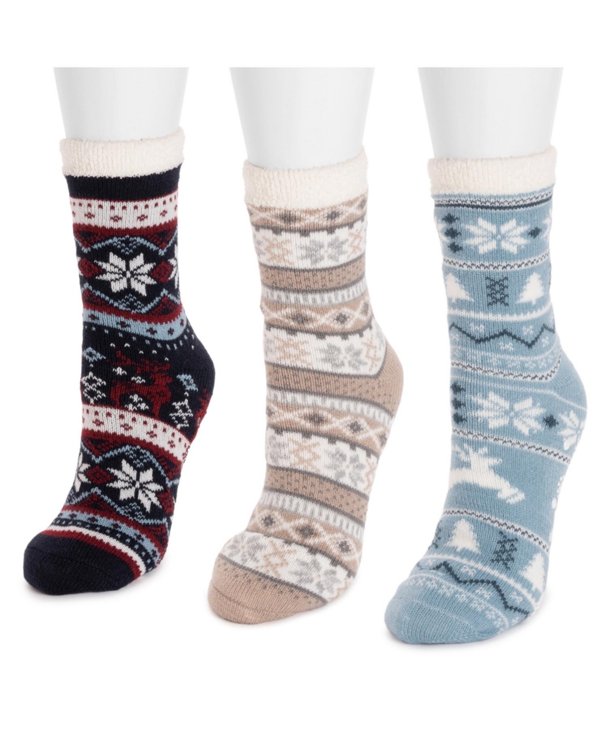 Muk Luks Women's 3 Pair Pack 2 Layer Ankle Socks, One -fairy dust