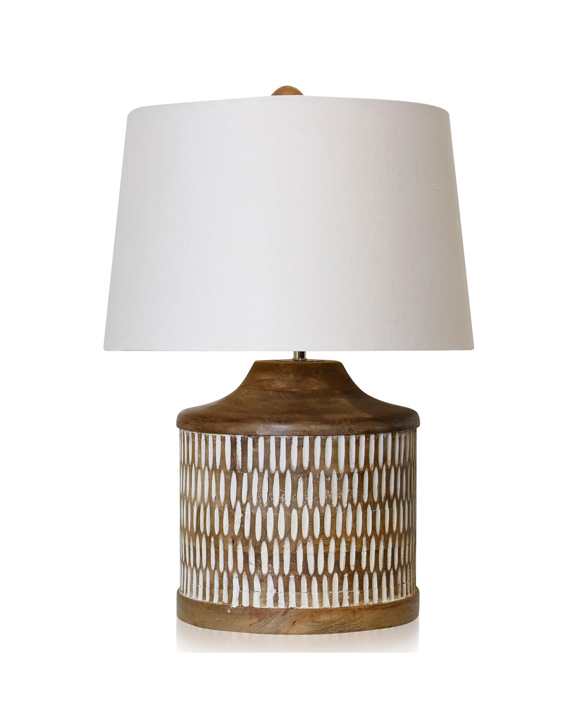 Stylecraft Home Collection 20" Carved Wood Table Lamp With Painted Accents In Natural,white Wash,white