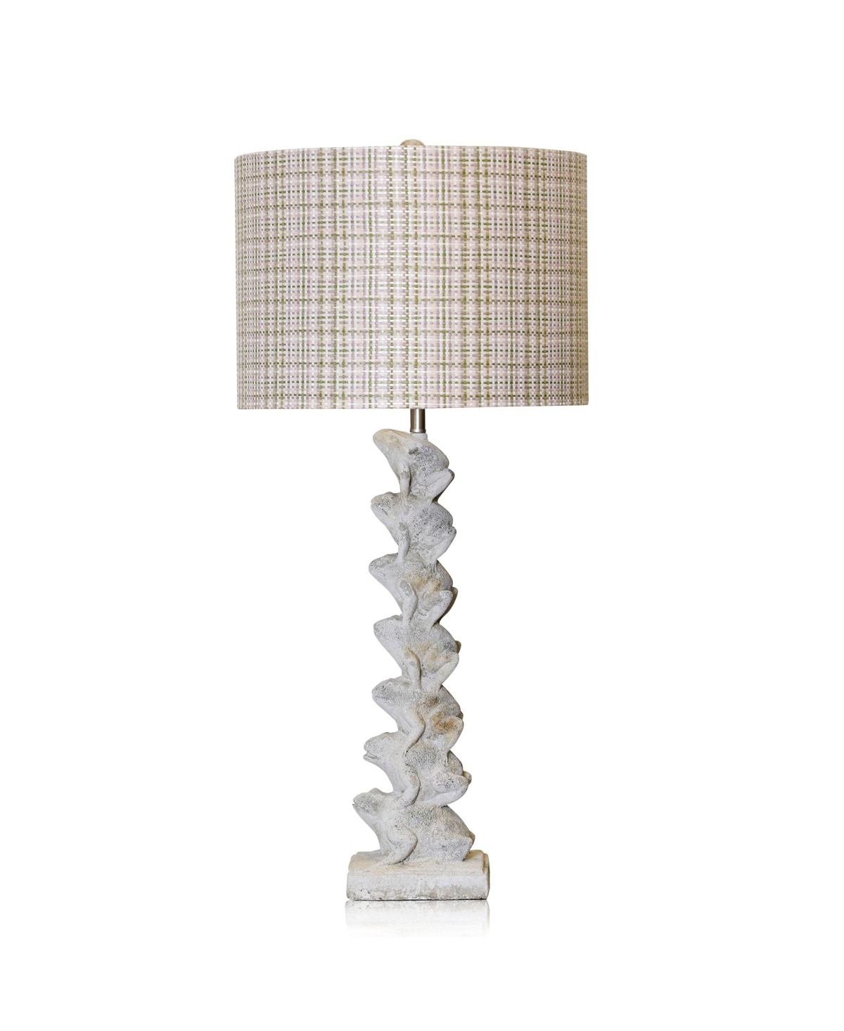 Stylecraft Home Collection 35" Ribbit Stacked Cement Frogs Table Lamp With Pastel Plaid Shade In Cement Gray