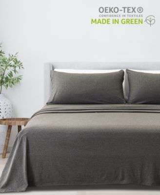Heathered Melange T-shirt Jersey Knit Cotton Blend 4 Piece Sheet Set, Queen