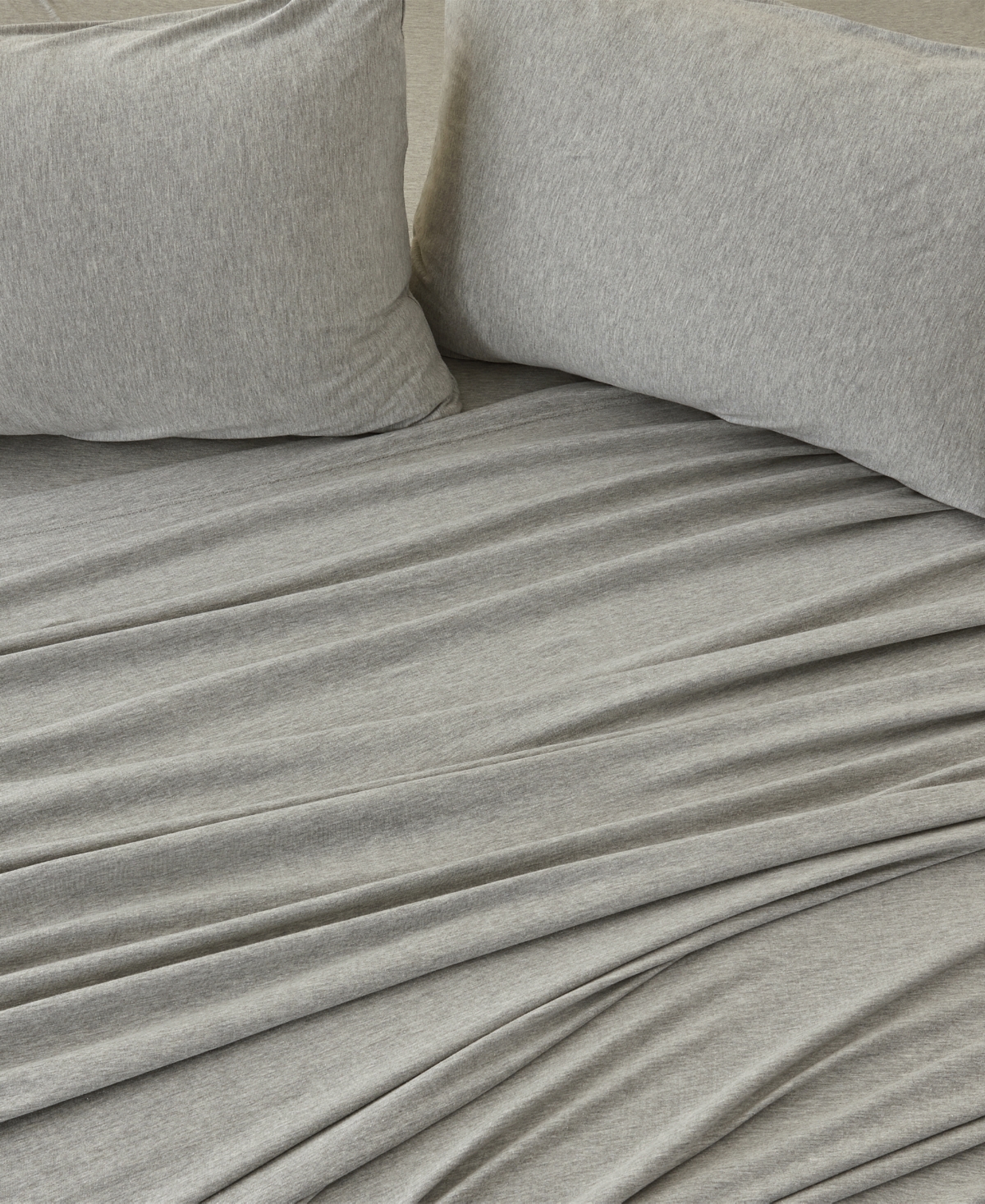 Premium Comforts Heathered Melange T-shirt Jersey Knit Cotton Blend 4 Piece Sheet Set, King In Light Gray