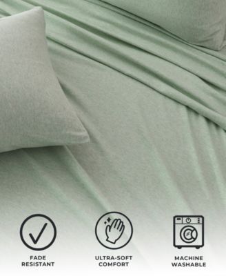 Heathered Melange T-shirt Jersey Knit Cotton Blend 4 Piece Sheet Set, Twin XL