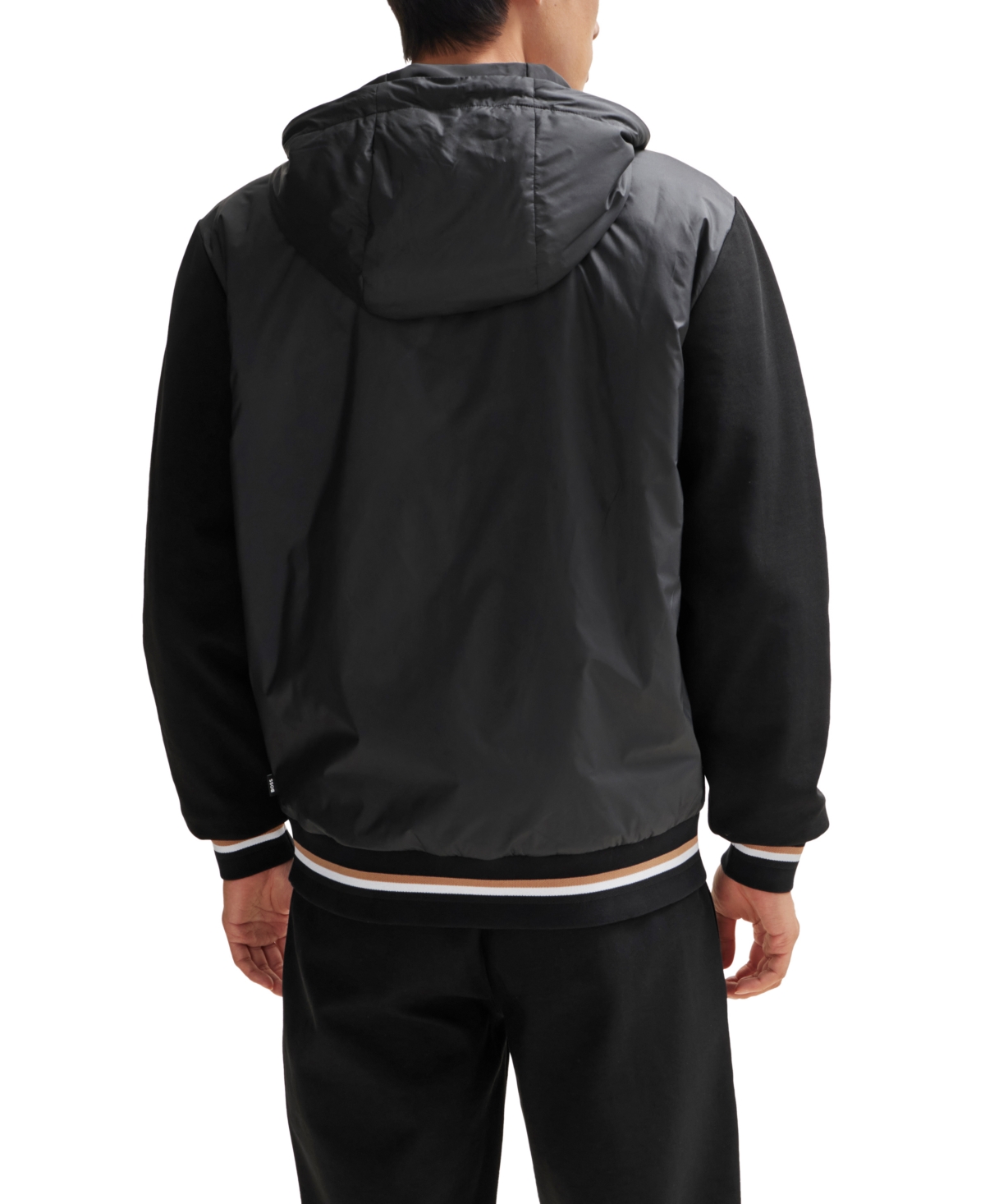 Boss by Hugo Boss Men's Mixed-Material Zip-Up Hoodie