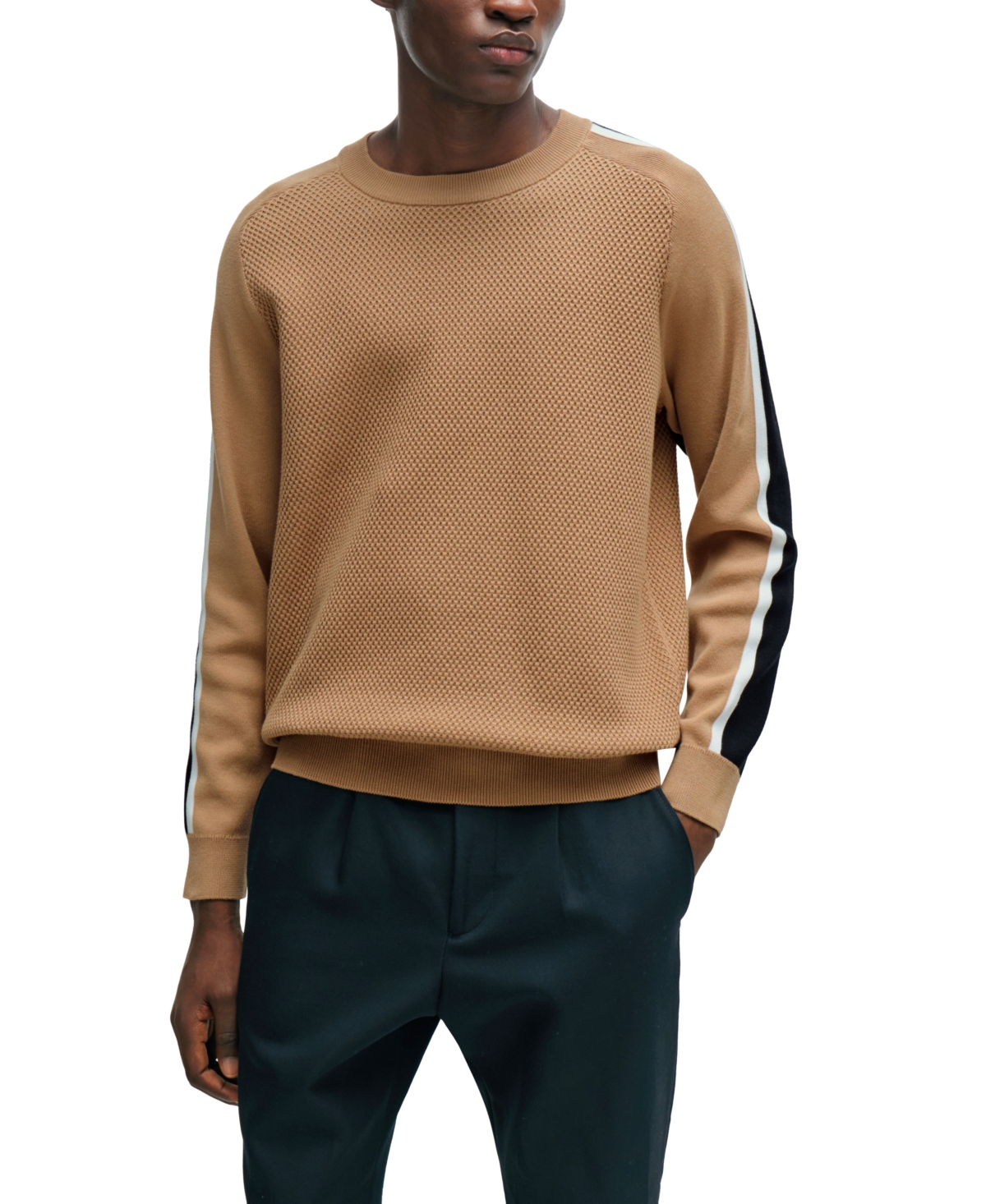 Boss by Hugo Boss Men's Color-Blocking And Mesh Detail Sweater - Medium Beige
