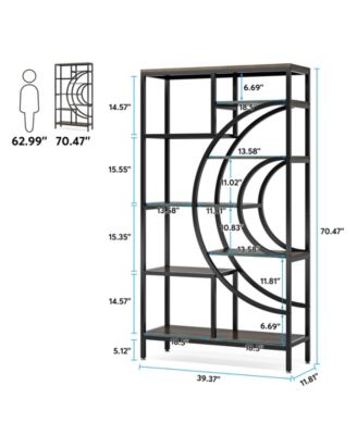 Tribe signs 71 inches Geometric Bookcase, Industrial 8-Tiers Bookshelves, Rustic Etagere Bookcase with Metal Frame for Home Office, Living Room