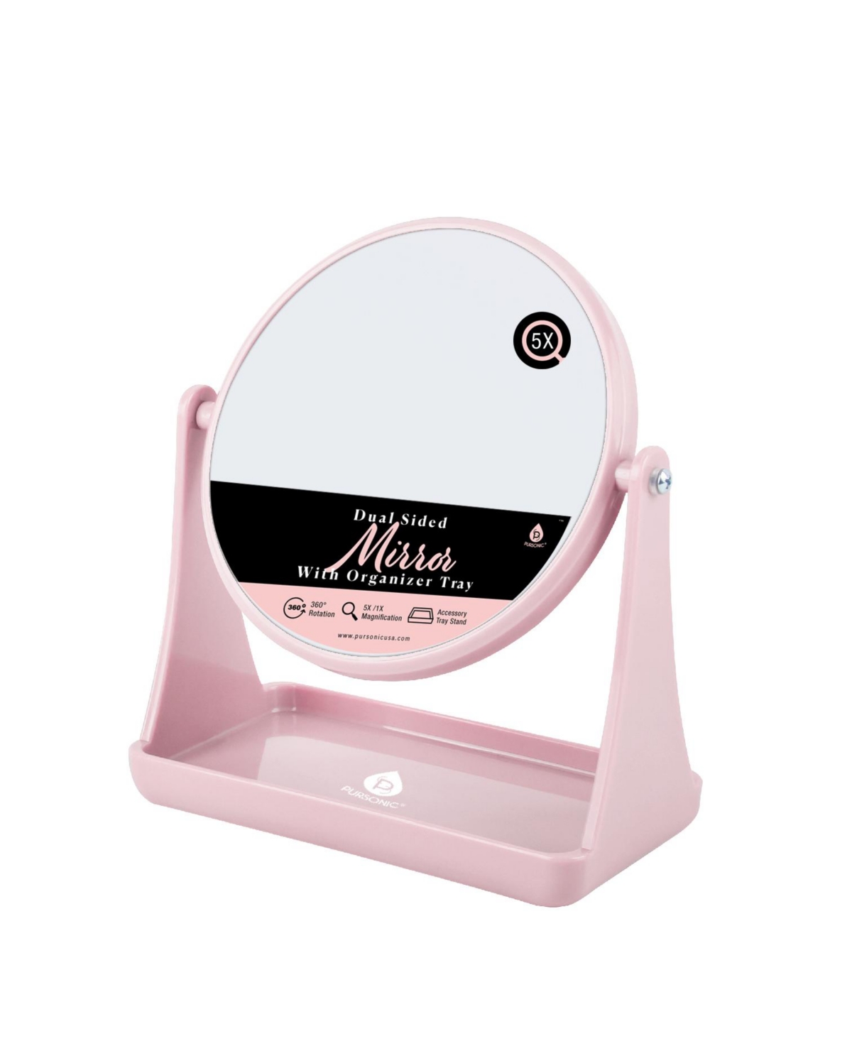 Dual-Sided Mirror with Built-in Organizer Tray - Pink