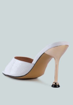 Womens French Cut Croc Texture Patent Faux Leather Sandals