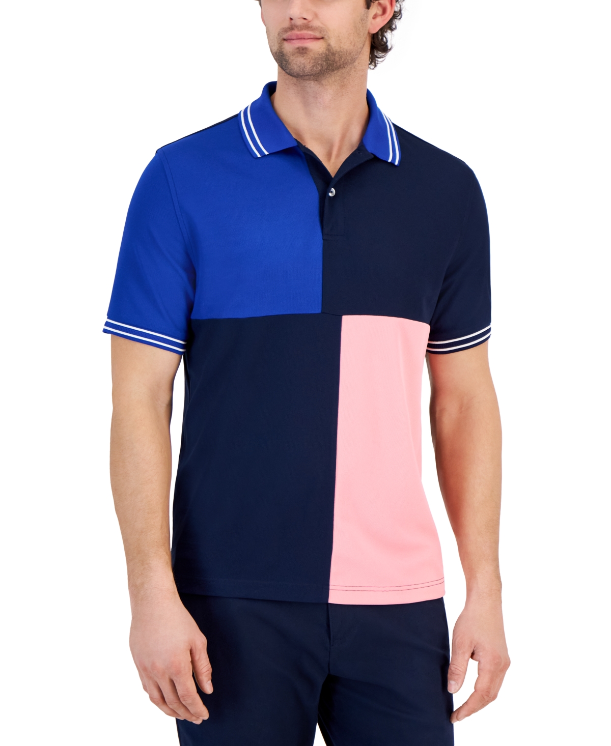 Club Room Men's Colorblocked Sport Polo Shirt, Created For Macy's In Navy Blue