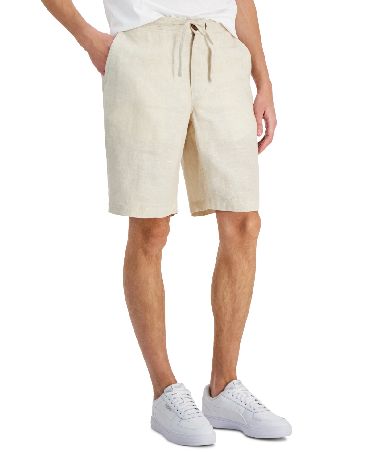 Men's Linen 9" Drawstring Shorts, Created for Macy's - Natural Khaki