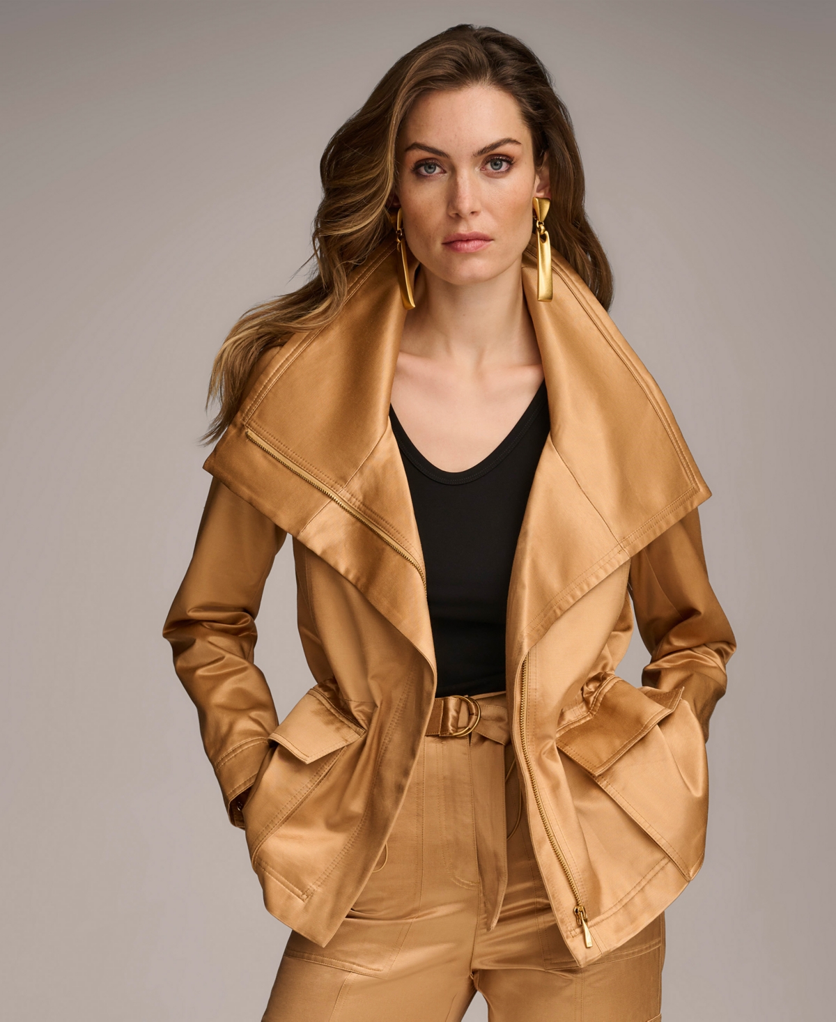 Women's Satin Zip-Front Jacket - Copper