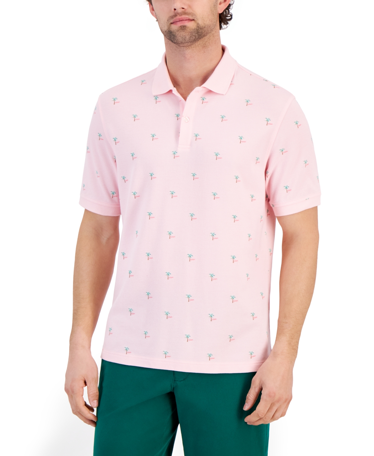 Men's Palm Tree Graphic Pique Polo Shirt, Created for Macy's - Rose Shadow