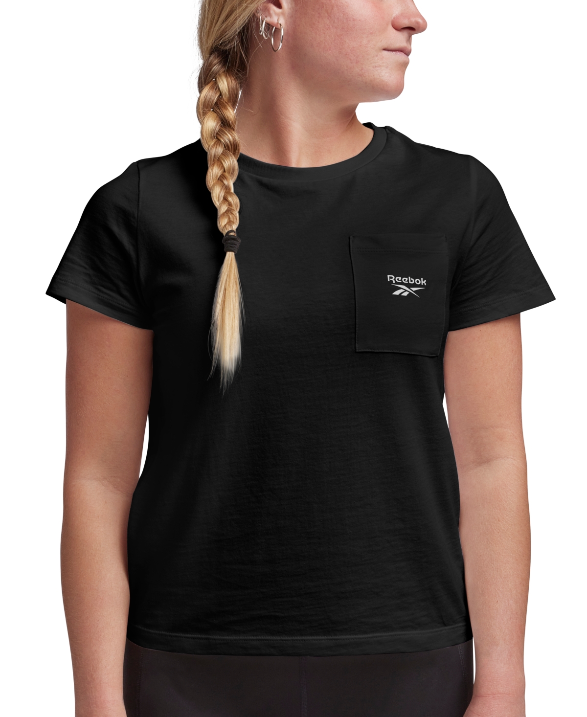 Shop Reebok Women's Active Small-logo Pocket Cotton T-shirt In Black
