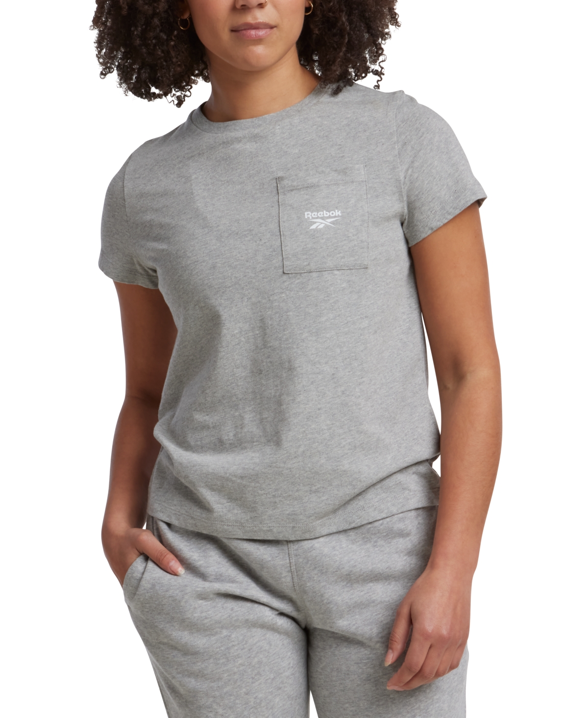 Shop Reebok Women's Active Small-logo Pocket Cotton T-shirt In Medium Grey