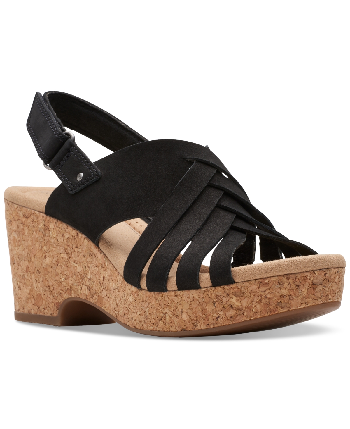 Shop Clarks Women's Giselle Ivy Wedge Sandals In Black Nubuck