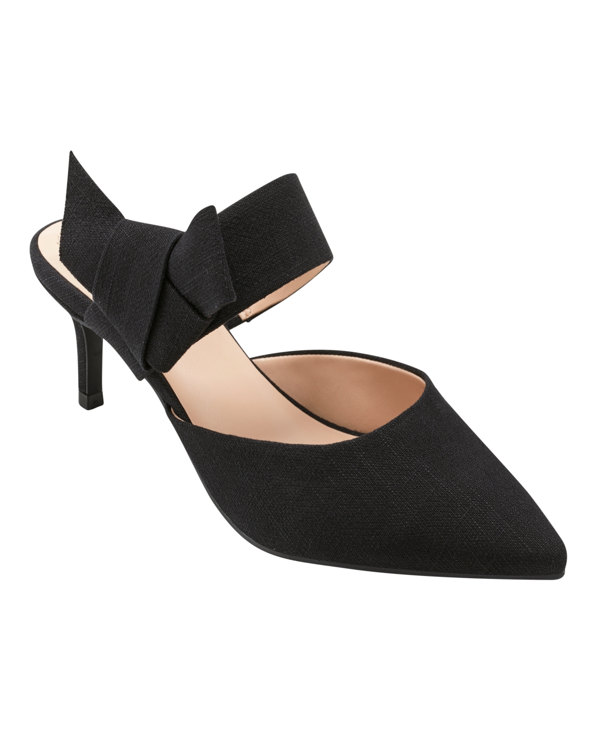 Women's Millie Pointed Toe Heeled Mules - Black Linen- Textile