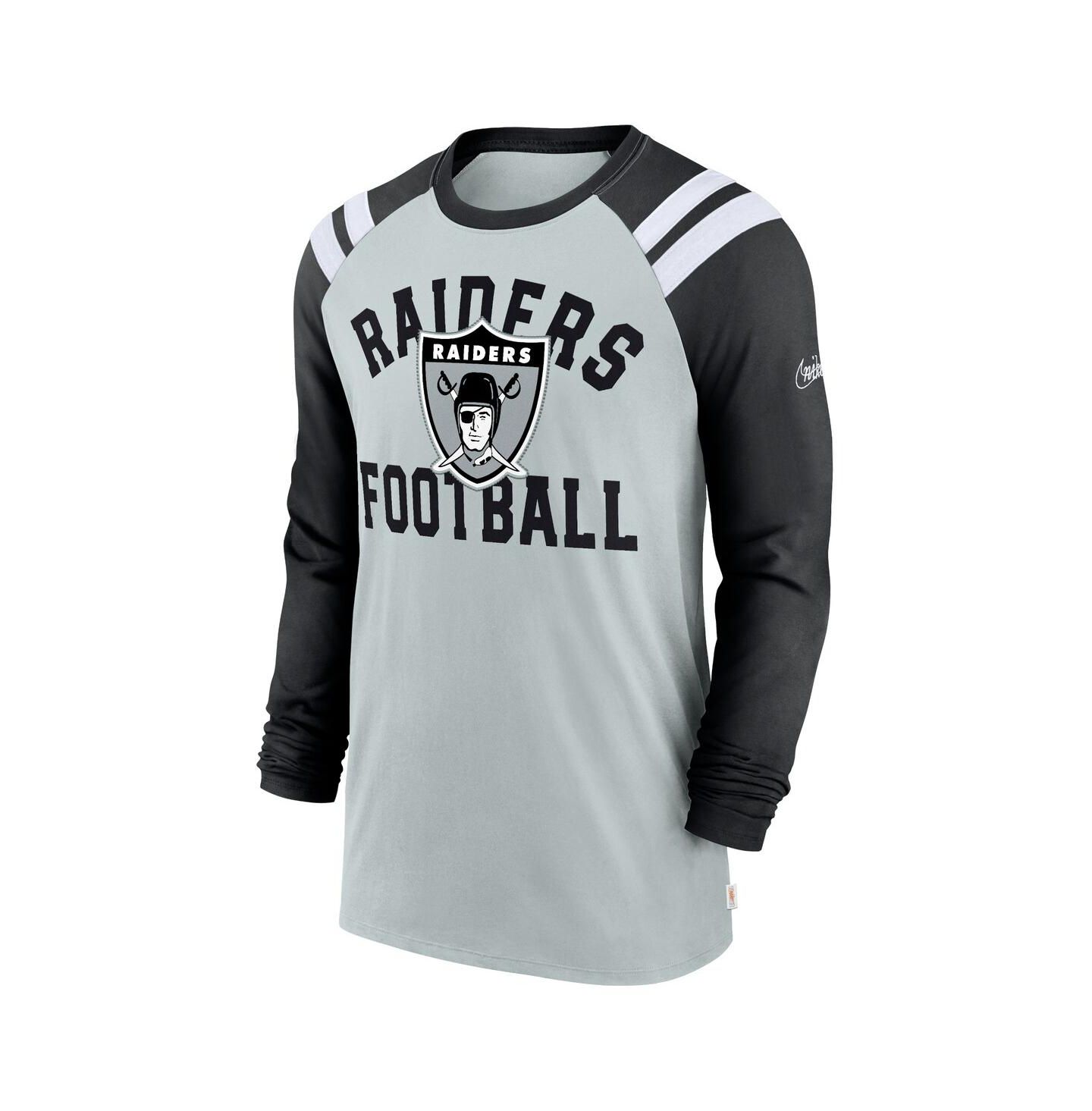 Мужская футболка Nike Silver, Black Las Vegas Raiders Classic Arc Raglan Tri-Blend Long Sleeve — фото 2