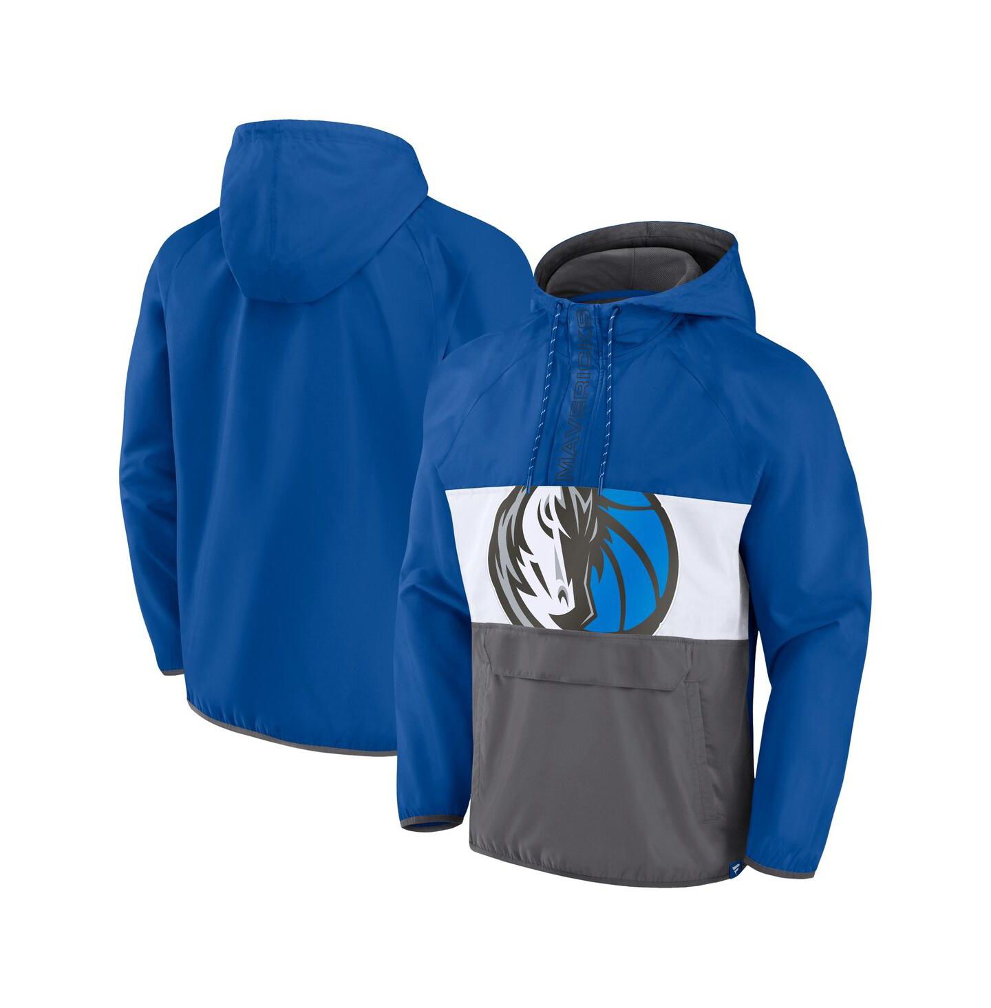 Мужские худи Fanatics Blue, Gray Dallas Mavericks Anorak Flagrant Foul Color-Block Raglan Half-Zip Jacket — фото 1