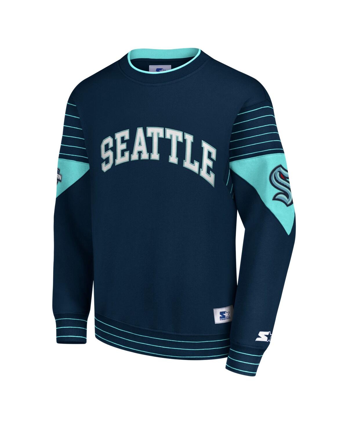 Men's StarterSeattle Kraken Faceoff Pullover Sweatshirt - Deep Sea Blue