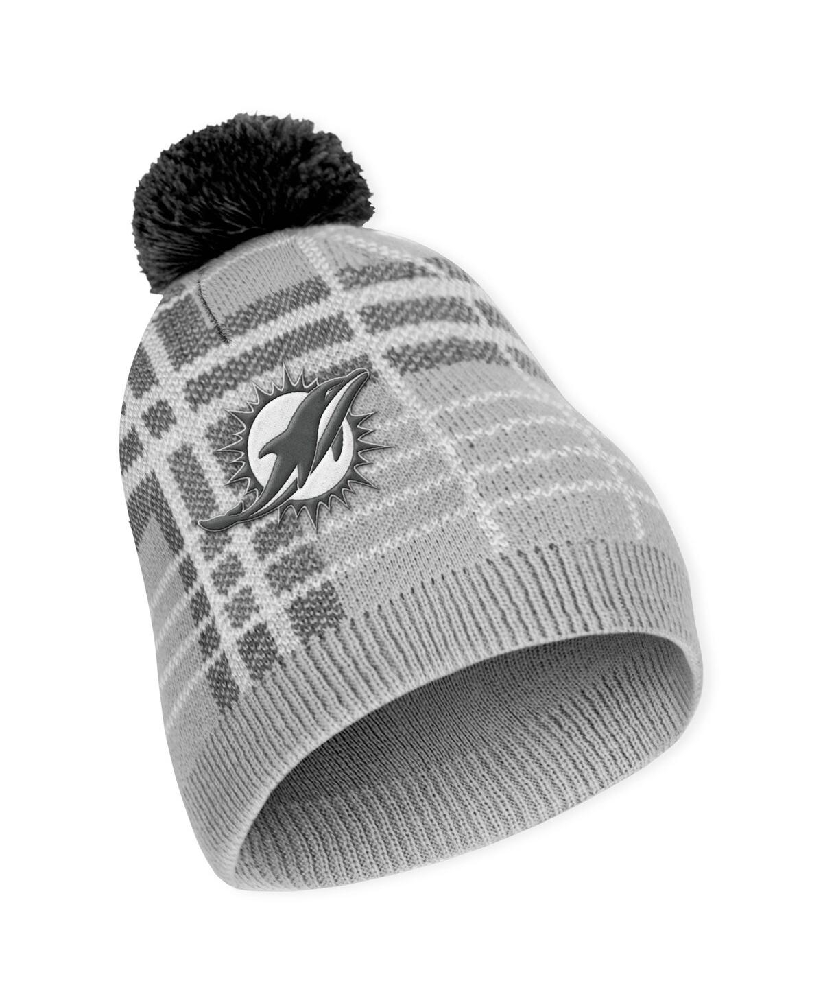 Shop Wear By Erin Andrews Women's  Miami Dolphins Plaid Knit Hat With Pom And Scarf Set In Gray
