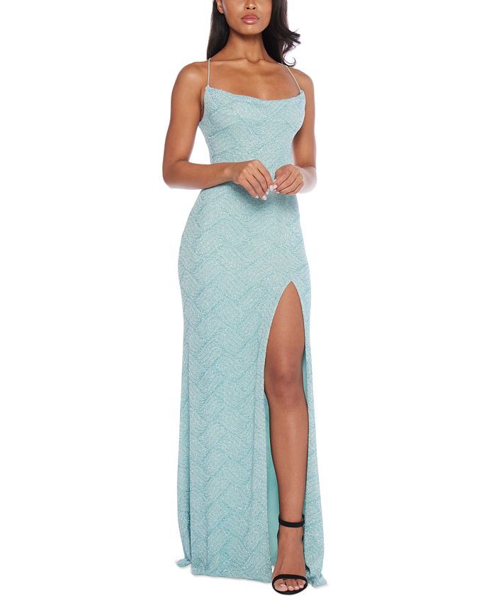 B Darlin Trendy Plus Size Sequined Halter High-slit Gown