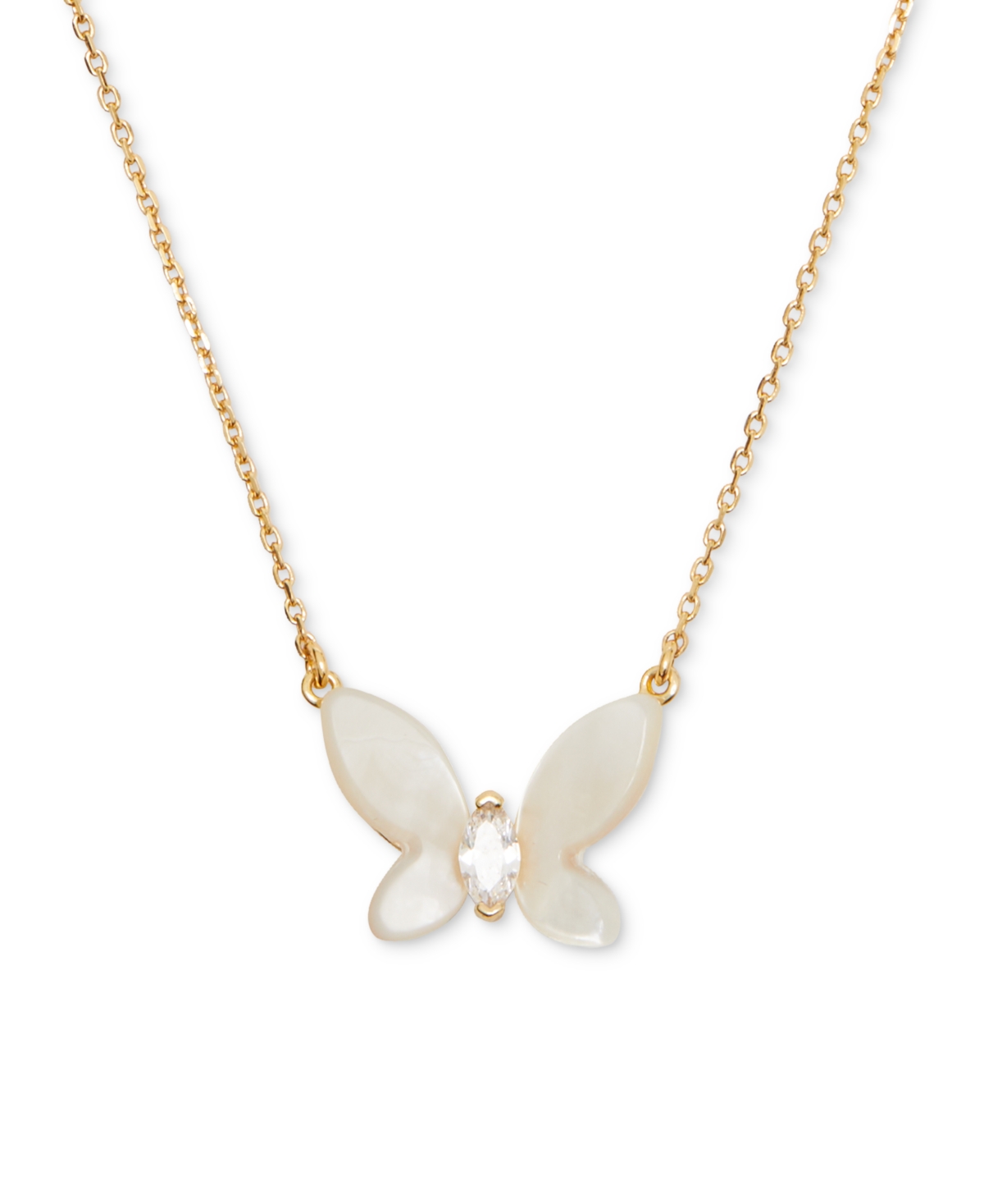 Gold-Tone Cubic Zirconia & Mother-of-Pearl Butterfly Statement Pendant Necklace, 18" + 3" extender - White Multi