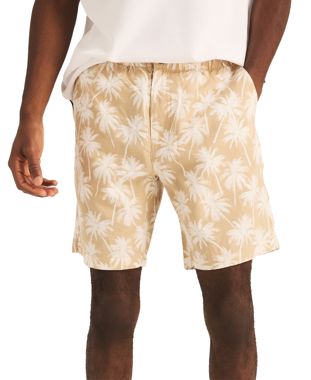Nautica Men's 8.5" Linen Blend Flat Front Palm Tree Graphic Deck Shorts In Twill Chino