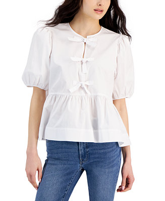 Nautica Jeans Women's Cotton Bow-Front Peplum Top - Macy's