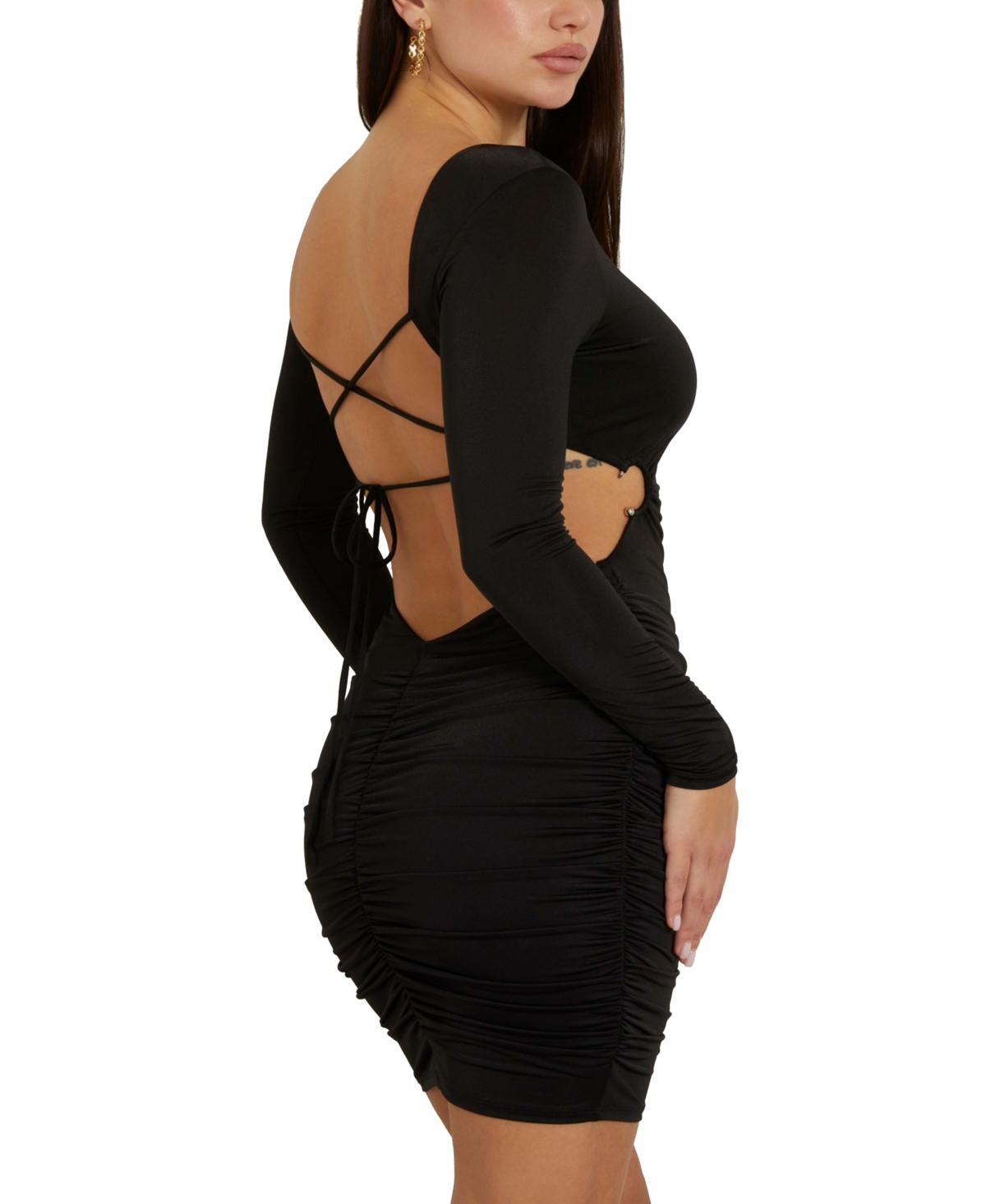 Shop Guess Women's Alexia Long-sleeve Cutout Bodycon Dress In Jet Black A