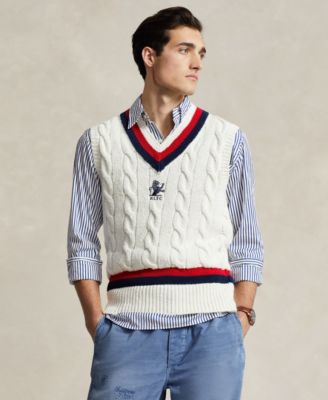폴로 랄프로렌 Polo Ralph Lauren Mens Cotton Cricket Sweater Vest,Deckwash White Combo