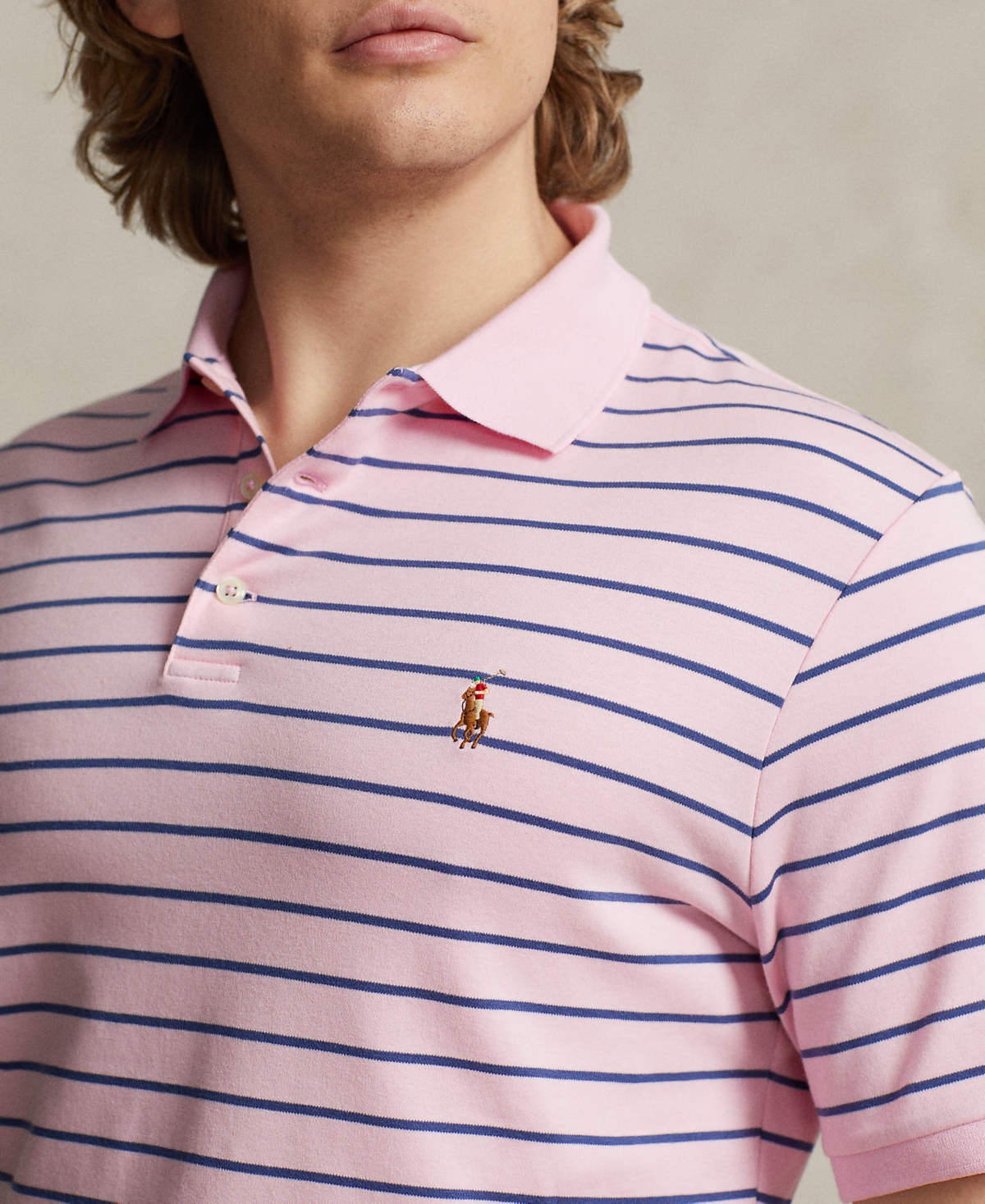 Polo Ralph Lauren Men's Classic-Fit Striped Soft Cotton Polo Shirt -light Navy