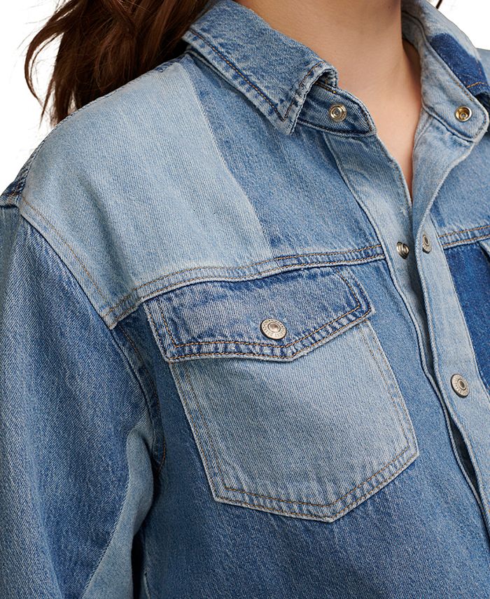 Lucky Brand Women's Cotton Split Back Gauze Texture Button Front Shirt