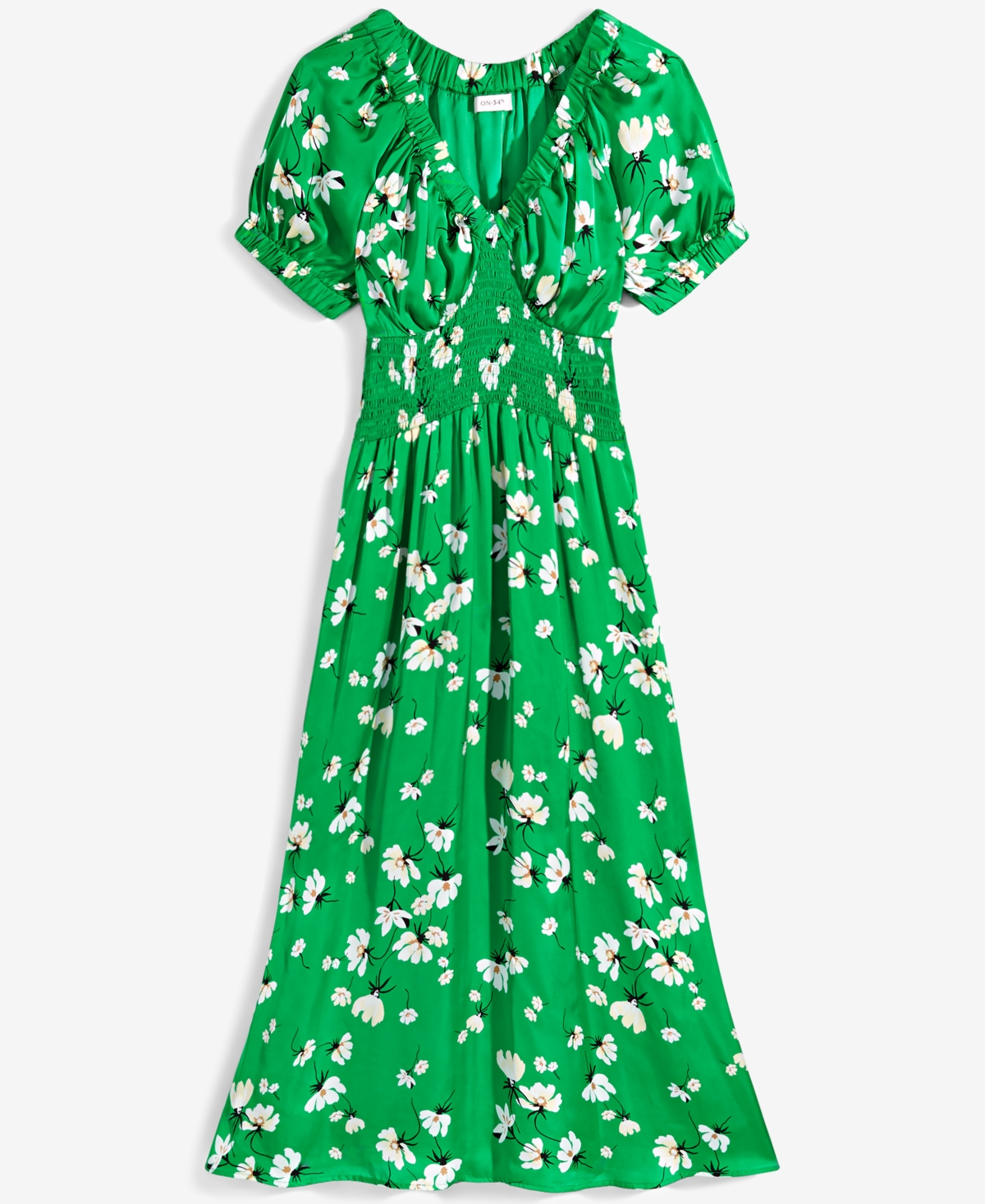 Shop On 34th Women's Printed V-neck Short-sleeve Midi Dress, Created For Macy's In Brght Green Combo