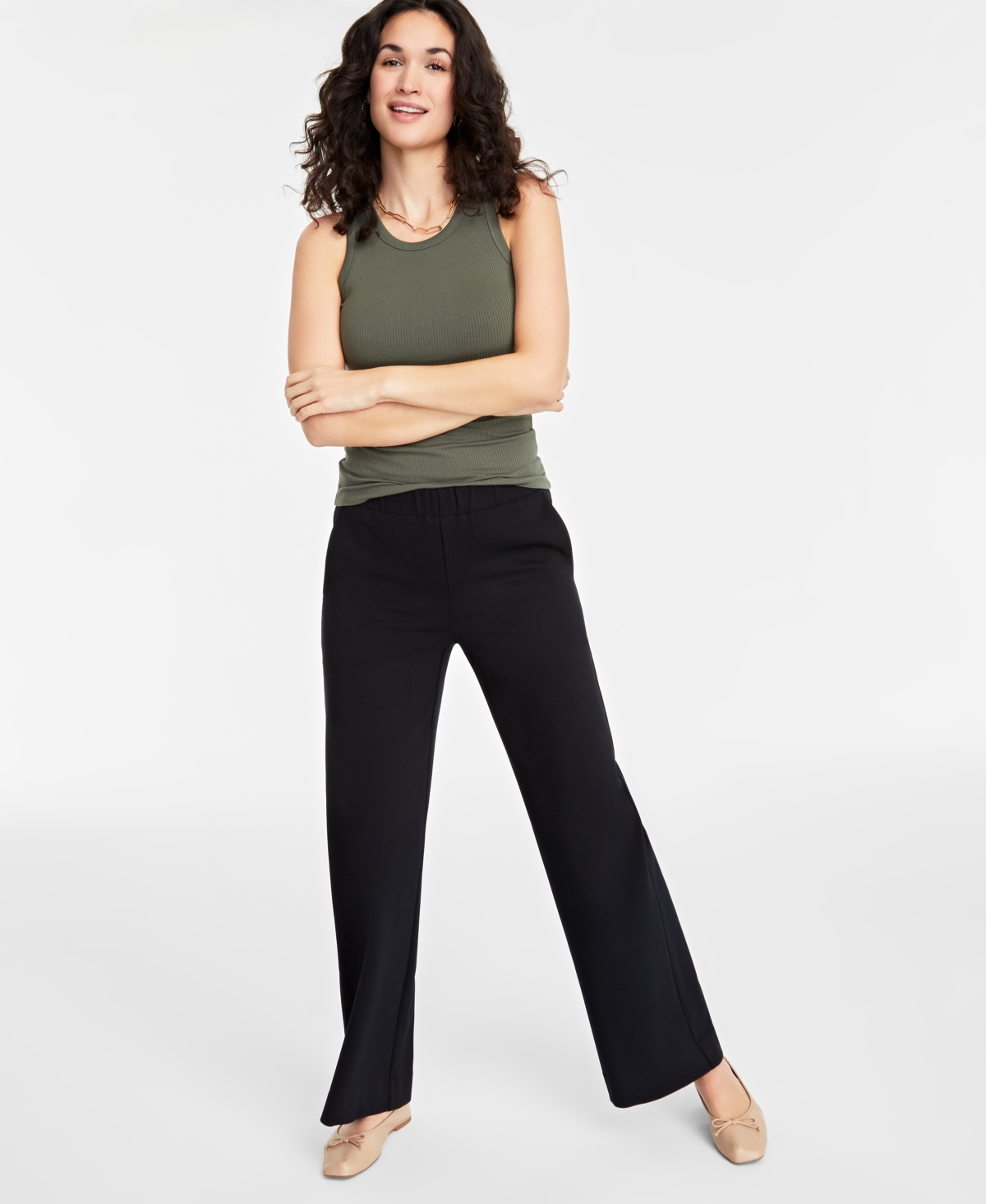 On 34th Women's High-rise Pull-on Wide-leg Ponte-knit Pants, Created For Macy's In Deep Black