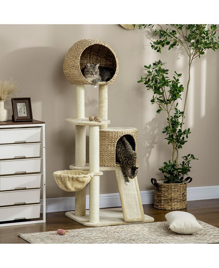 PawHut Paw Hut 59 Inch Cat Tree for Indoor Cats with Cat Condo, Hammock