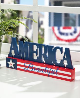 14" L Patriotic, Americana Wooden America Table Decor