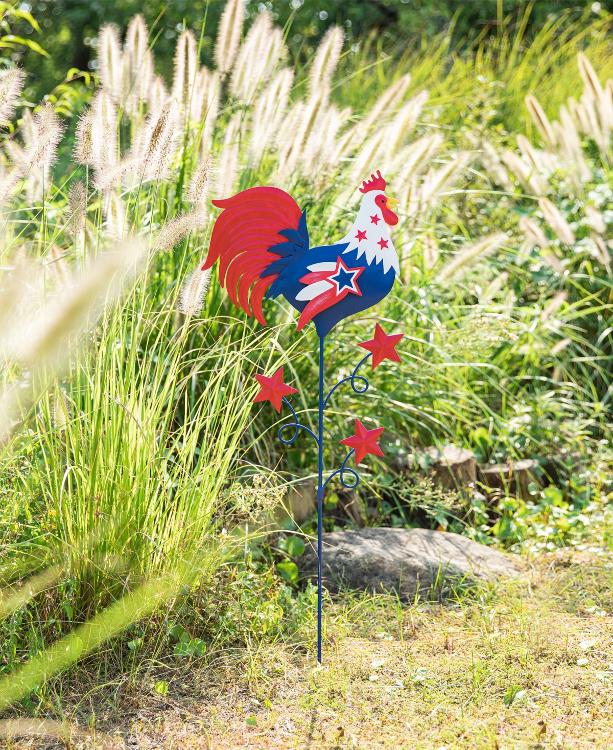 Glitzhome H Patriotic, Americana Metal Rooster Yard Stake