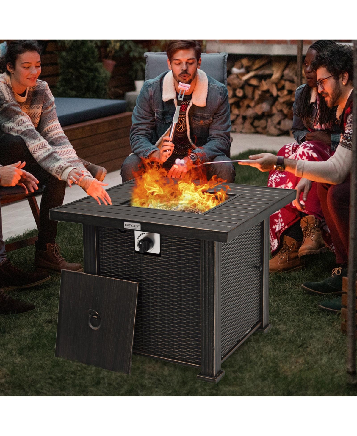 30 Inch 50000 Btu Square Propane Gas Fire Pit Table with Table Cover