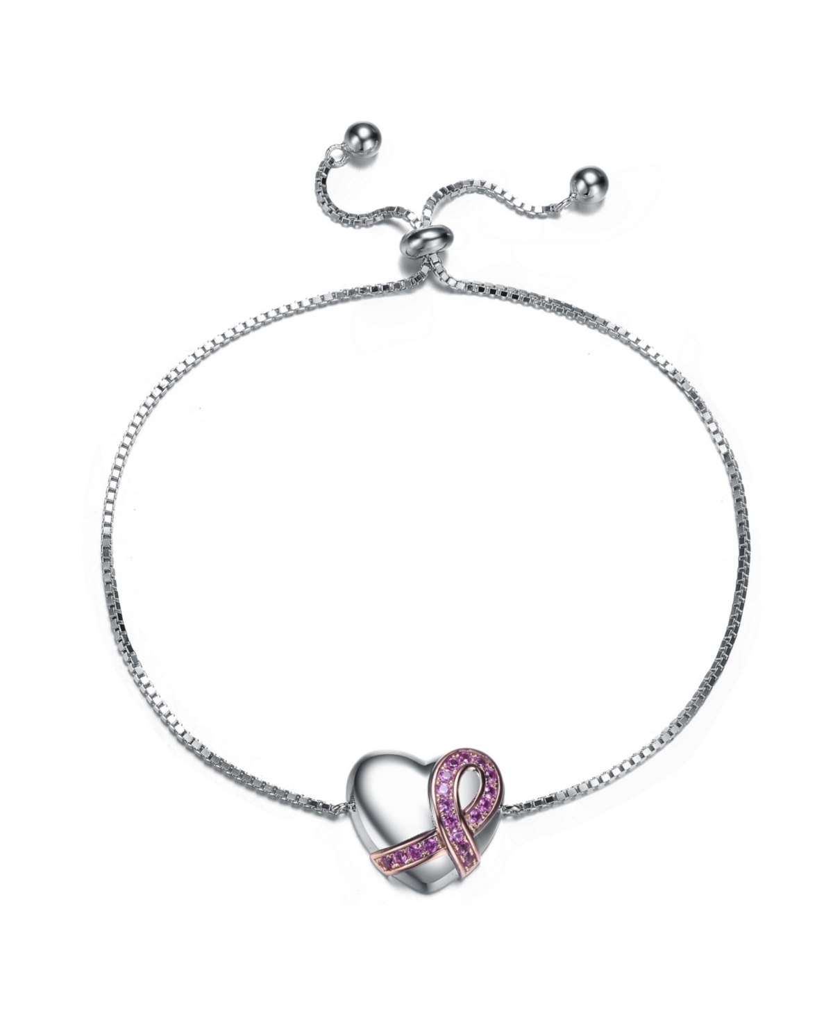 Gigi Girl Teens/Young Adults White Gold Plated with infinity Ribbon on Heart Adjustable Bracelet - Silver