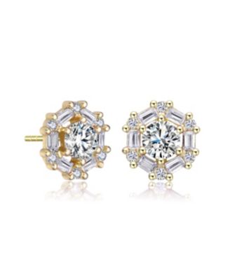 Round and Colored Baguette Cubic Zirconia Stud Earrings