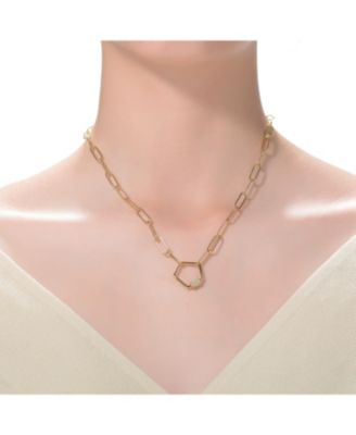 Kids/Young Teens 14K Gold Plated Cubic Zirconia Pentagon Charm Necklace