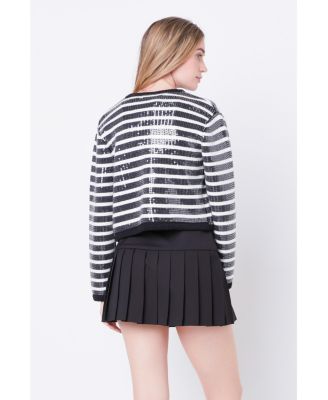Women's Sequin Striped Knit Cardigan