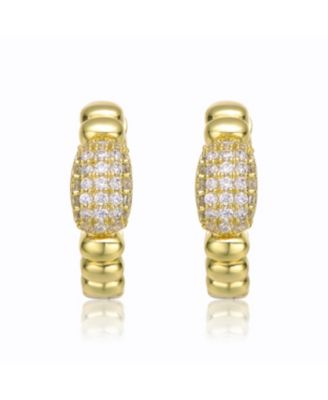 Teens Sterling Silver 14k Gold Plated with Cubic Zirconia Scalloped Huggie Hoop Earrings