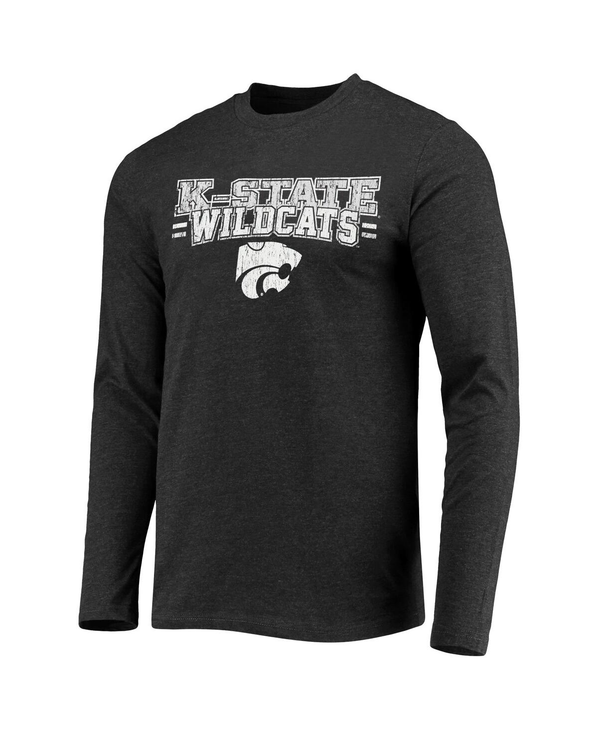 Men's Concepts Sport Heathered Charcoal Distressed Kansas State Wildcats Meter Long Sleeve T-shirt and Pants Sleep Set - Heathered Cha
