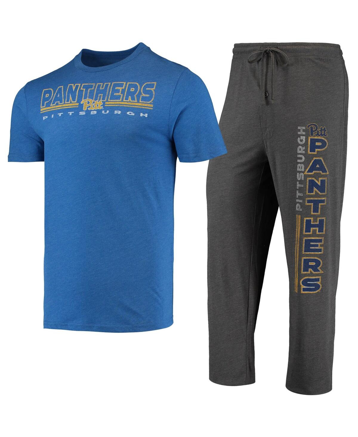 Men's Concepts Sport Heathered Charcoal, Royal Distressed Pitt Panthers Meter T-shirt and Pants Sleep Set - Heathered Charcoal, Royal
