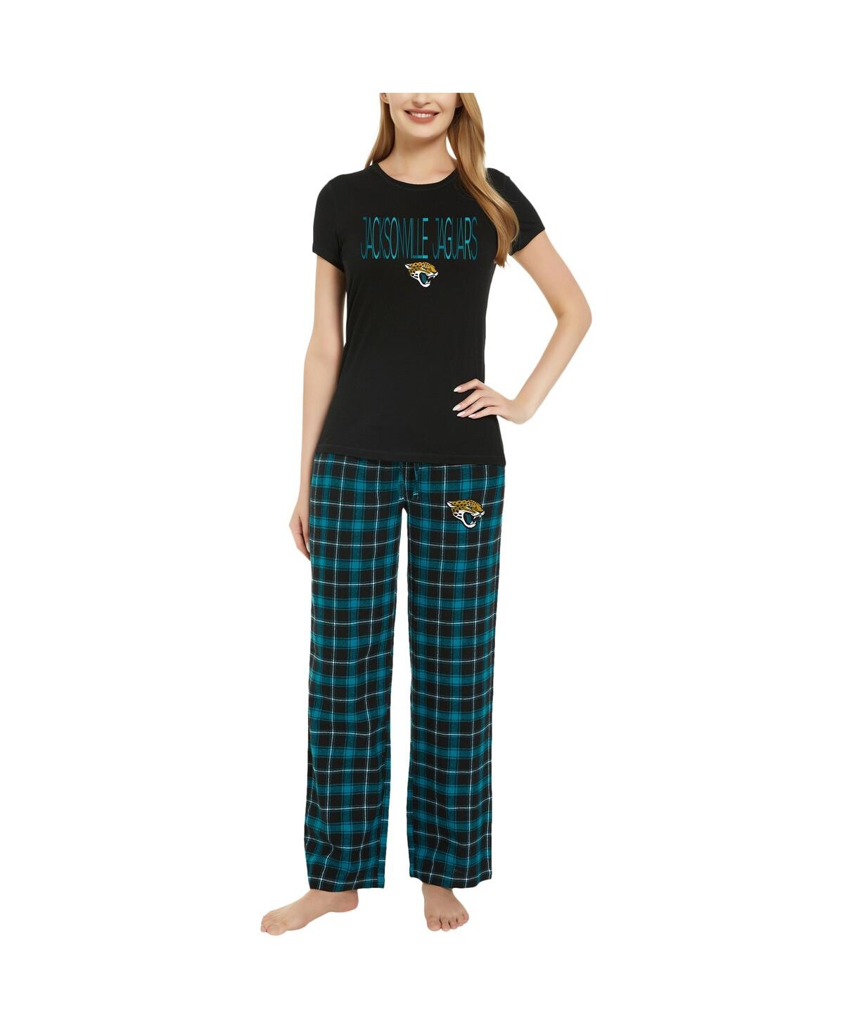 Shop Concepts Sport Women's  Black, Teal Jacksonville Jaguars Arcticâ T-shirt And Flannel Pants Sleep Set In Black,teal