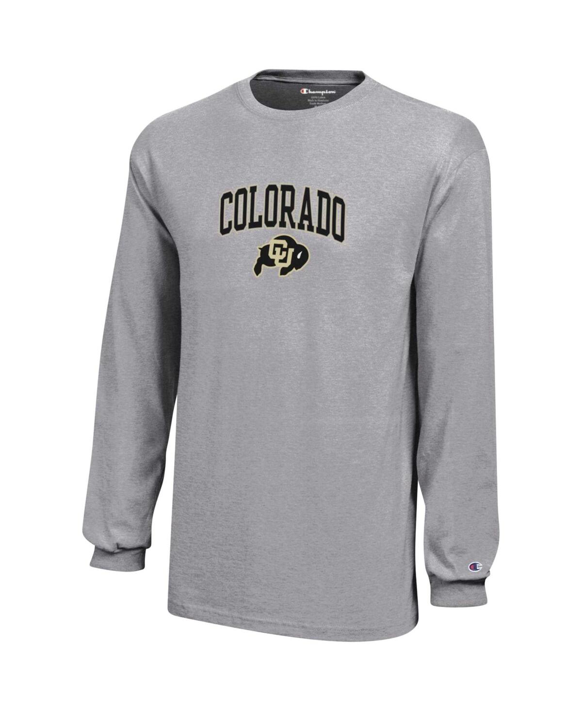Big Boys ChampionColorado Buffaloes Arch Over Logo Long Sleeve Jersey T-shirt - Gray